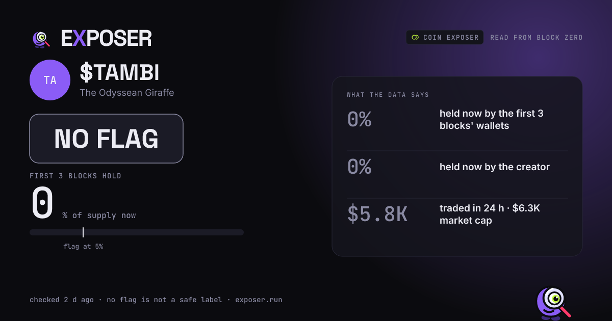 Coin Exposer card for $TAMBI: NO FLAG