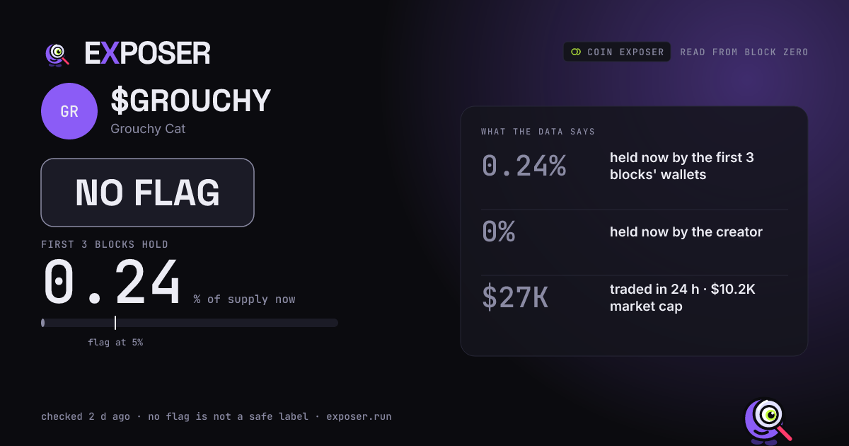 Coin Exposer card for $GROUCHY: NO FLAG