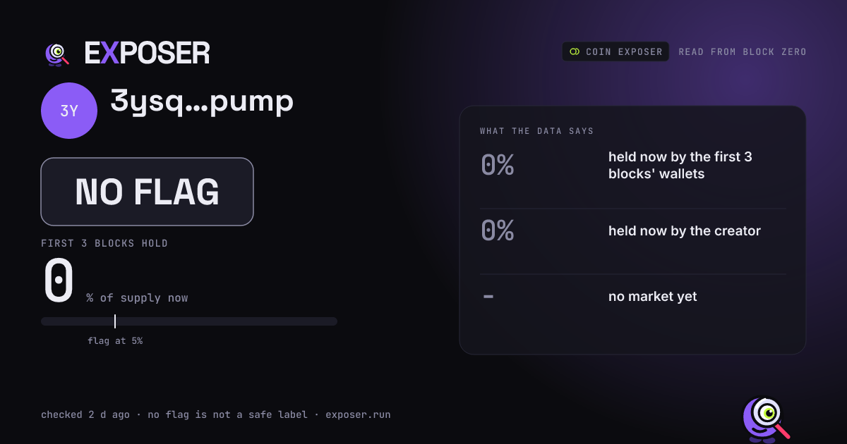 Coin Exposer card for 3ysq…pump: NO FLAG