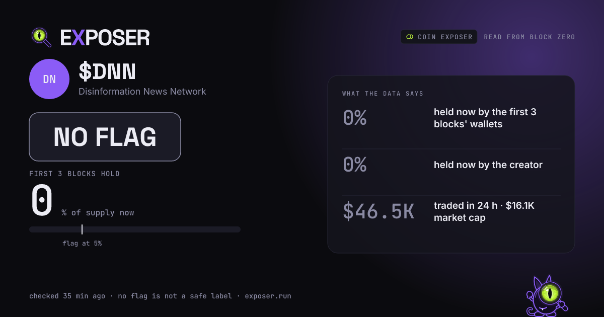 Coin Exposer card for $DNN: NO FLAG