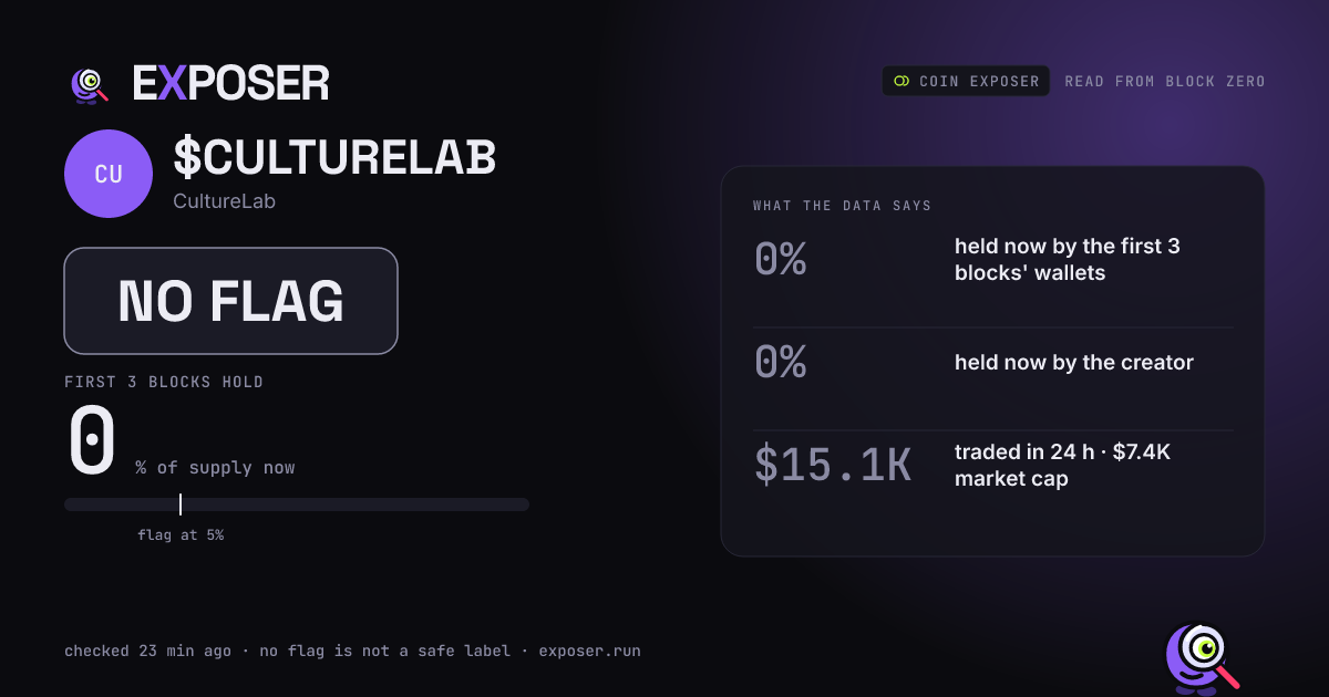 Coin Exposer card for $CULTURELAB: NO FLAG
