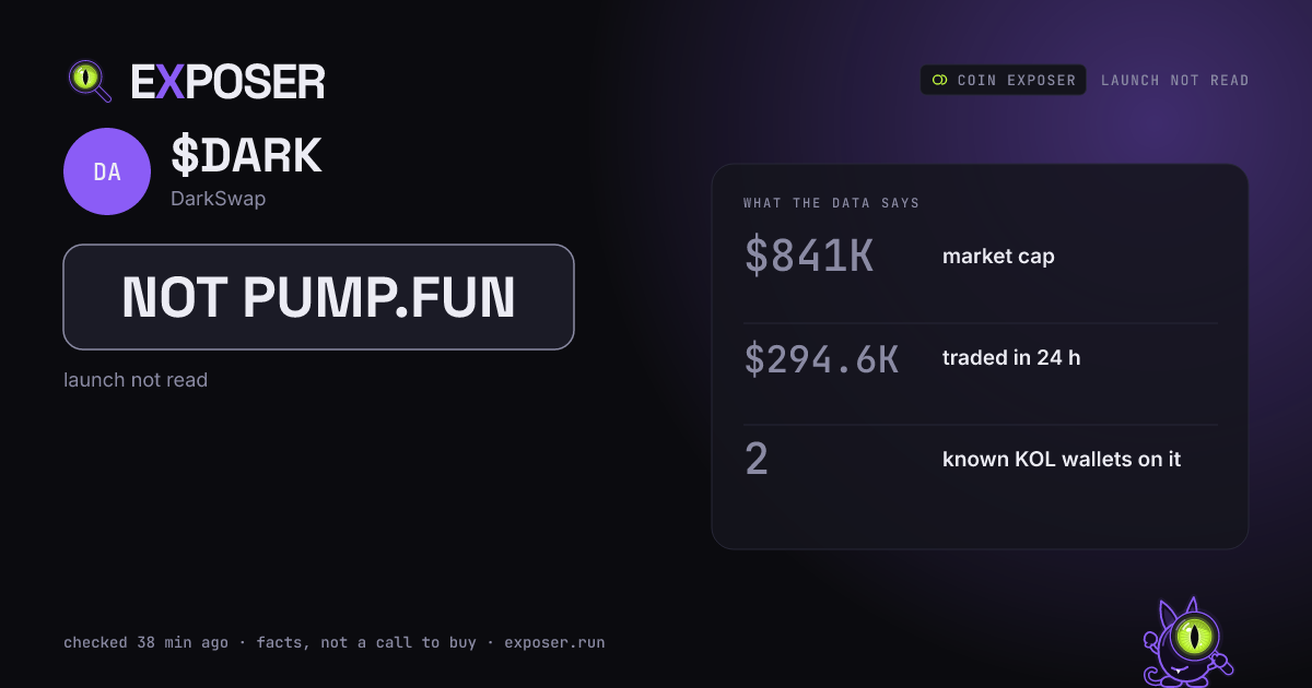 Coin Exposer card for $DARK: NOT PUMP.FUN