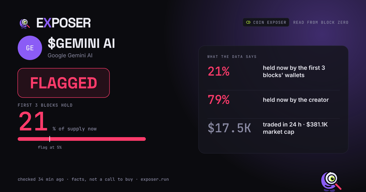 Coin Exposer card for $GEMINI AI: FLAGGED