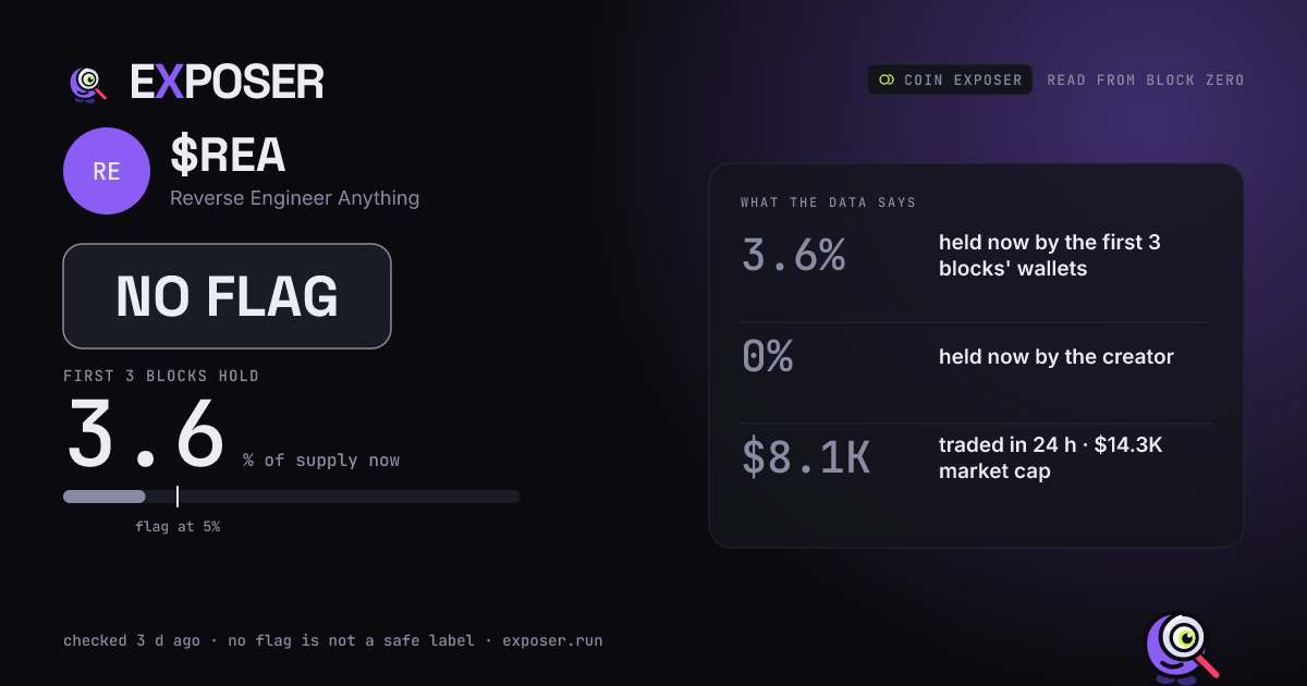 Coin Exposer card for $REA: NO FLAG