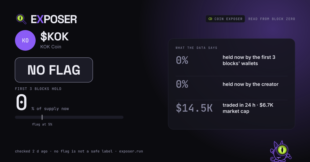 Coin Exposer card for $KOK: NO FLAG