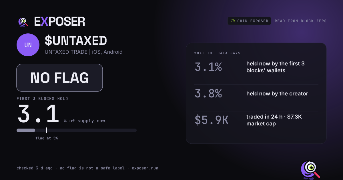 Coin Exposer card for $UNTAXED: NO FLAG