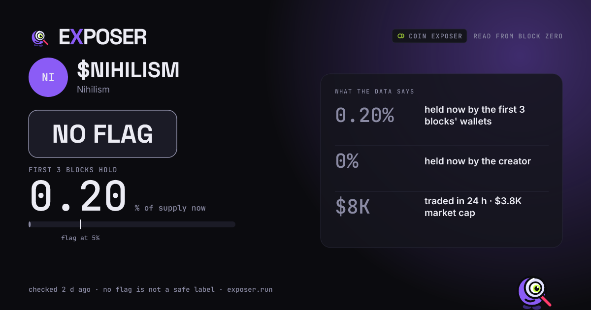Coin Exposer card for $NIHILISM: NO FLAG